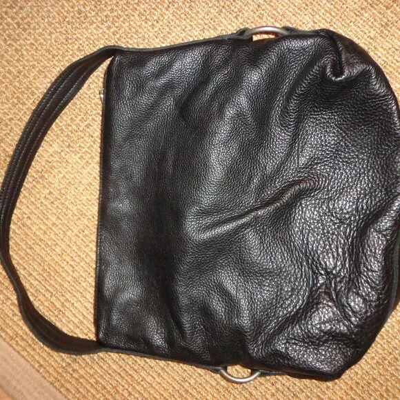 Banana Republic 100% Cow Leather Boho Handbag Black Inner Zip Pocket - Picture 1 of 15